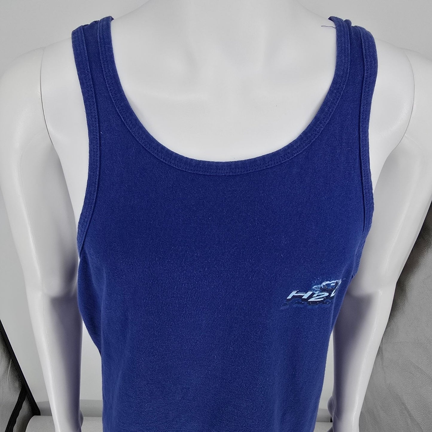 Vintage Late 1990s Bugle Boy H2O Sport Surf Graphic Blue Tank Top (Large)