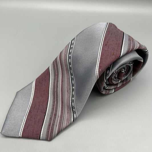 Vintage Silver & Burgundy Diagonal Striped Textured Pattern Tie (For crafting)