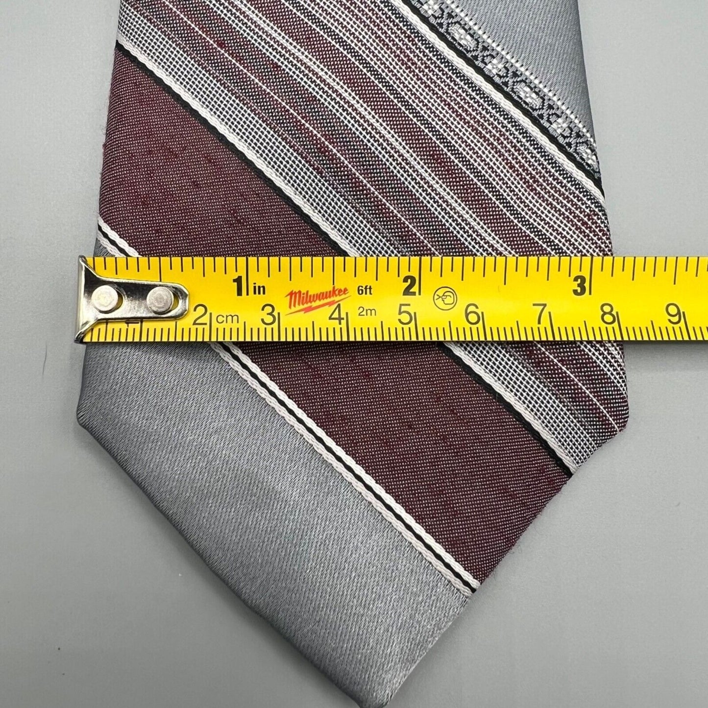 Vintage Silver & Burgundy Diagonal Striped Textured Pattern Tie (For crafting)