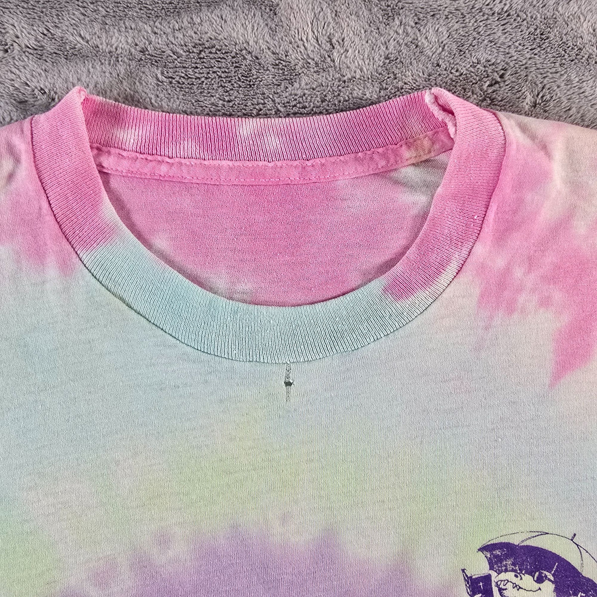 Distressed Vintage 1990s Quaker Lake Quakerlakeasaurus Tie-Dye T-Shirt (S/M)