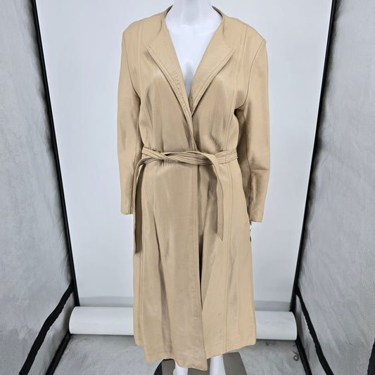 Vintage Late 1970s Vincent's Indiana Beige Leather Wrap Belted Coat (M) *Fair