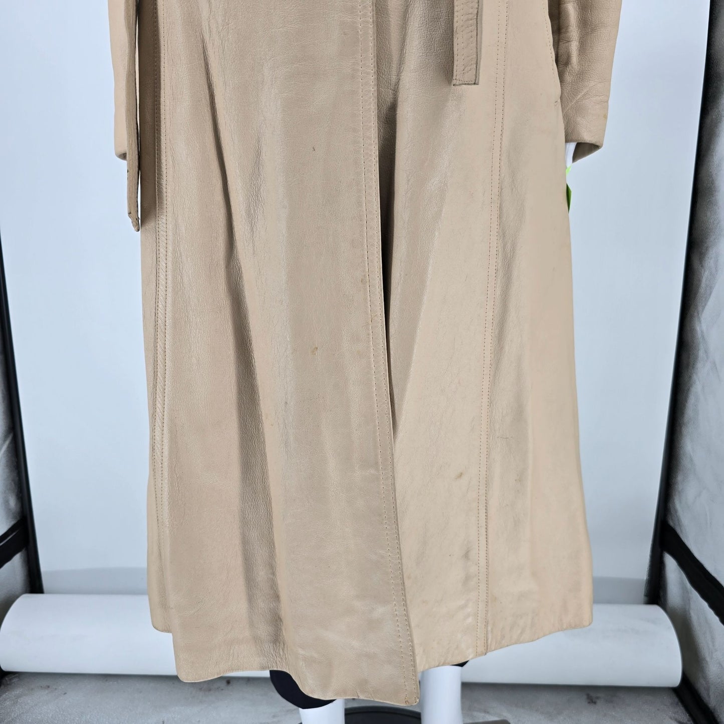 Vintage Late 1970s Vincent's Indiana Beige Leather Wrap Belted Coat (M) *Fair