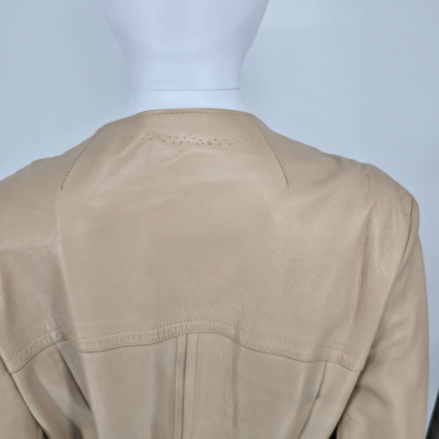 Vintage Late 1970s Vincent's Indiana Beige Leather Wrap Belted Coat (M) *Fair