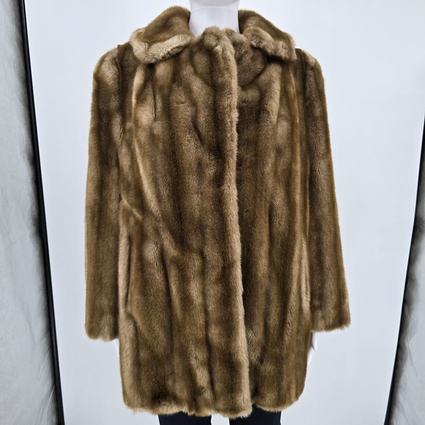Vintage 1970s Unbranded Women's Tissavel France Faux Fur Mink Pattern Coat (L)