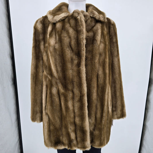 Vintage 1970s Unbranded Women's Tissavel France Faux Fur Mink Pattern Coat (L)