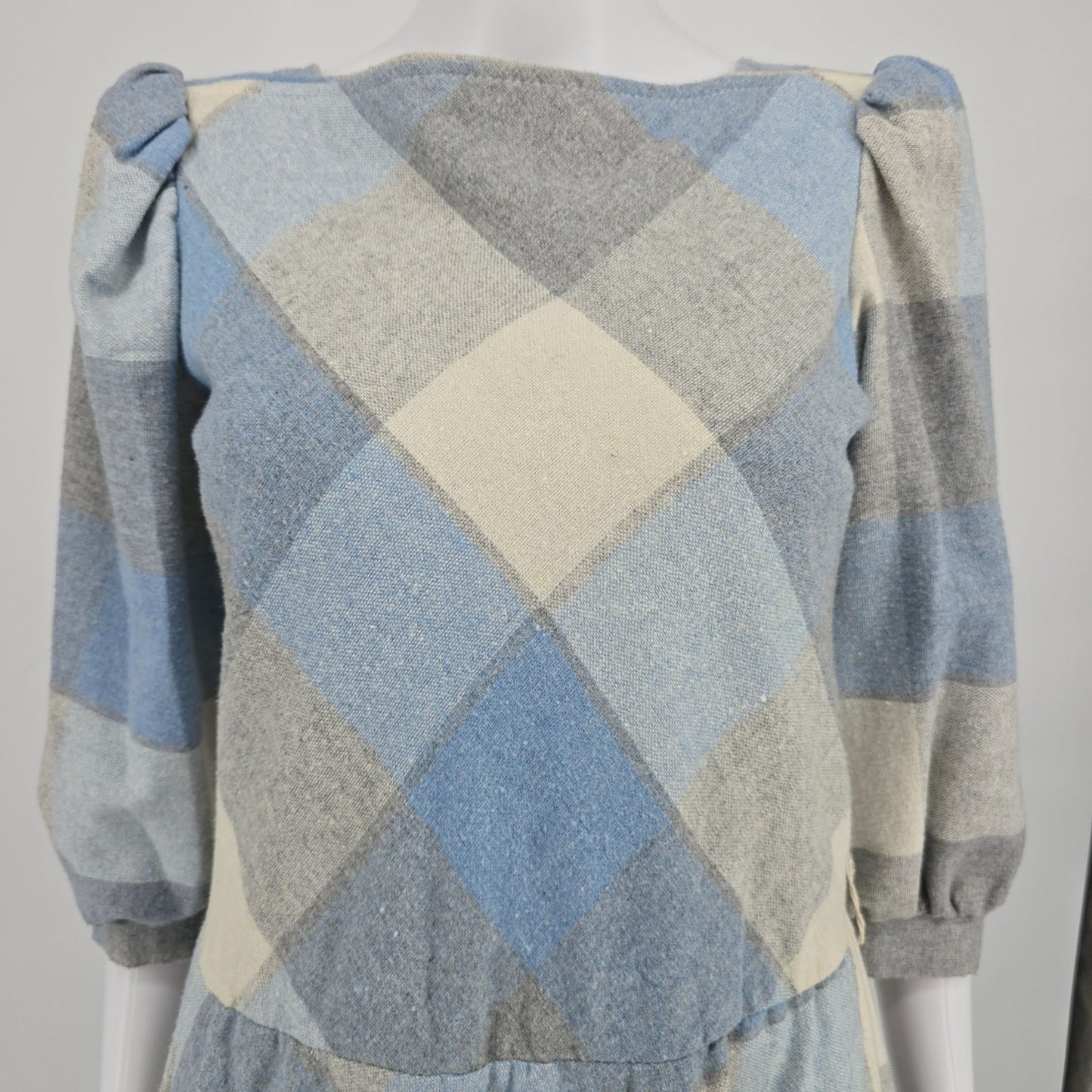 Vintage 1980s Pea Patch New York Plaid Puff Sleeve Midi Prairie Dress (S)