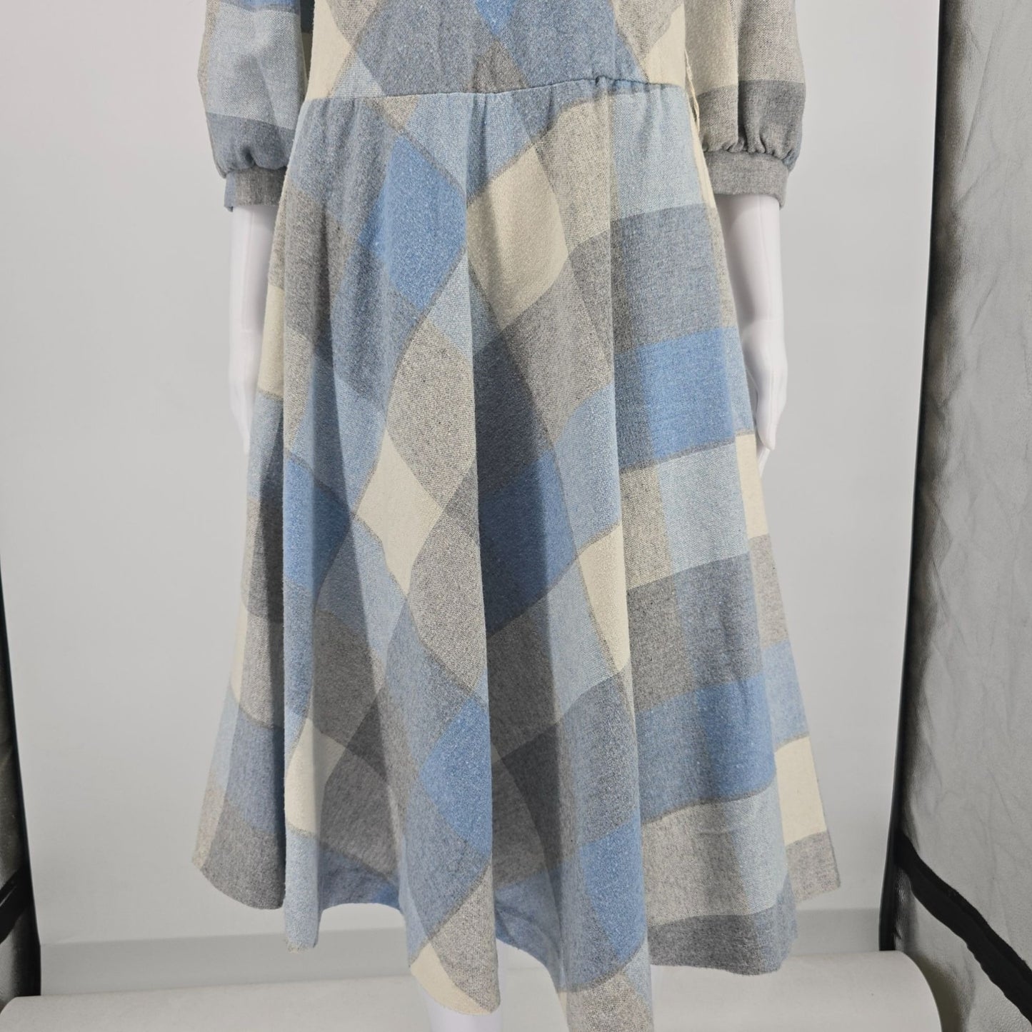 Vintage 1980s Pea Patch New York Plaid Puff Sleeve Midi Prairie Dress (S)