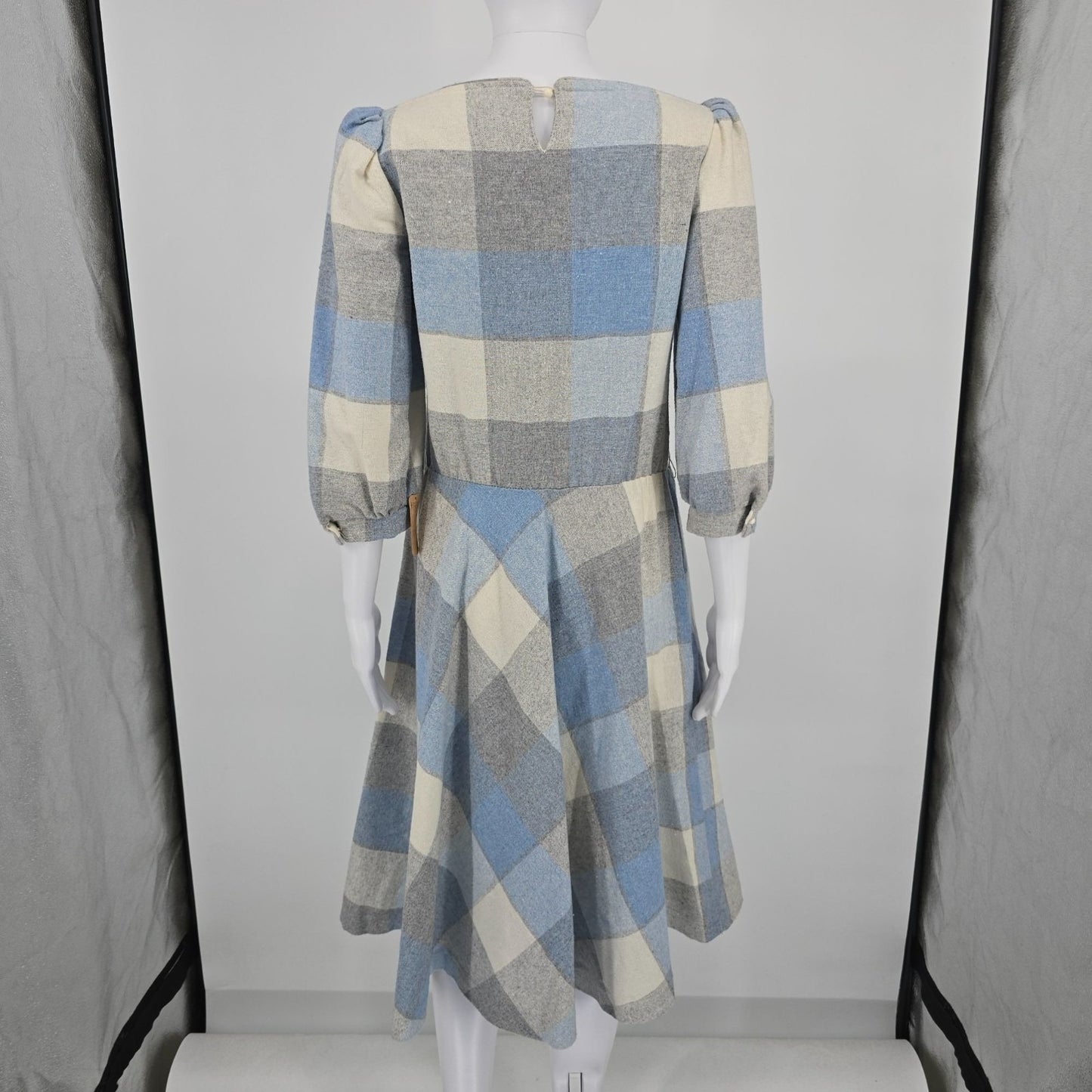 Vintage 1980s Pea Patch New York Plaid Puff Sleeve Midi Prairie Dress (S)