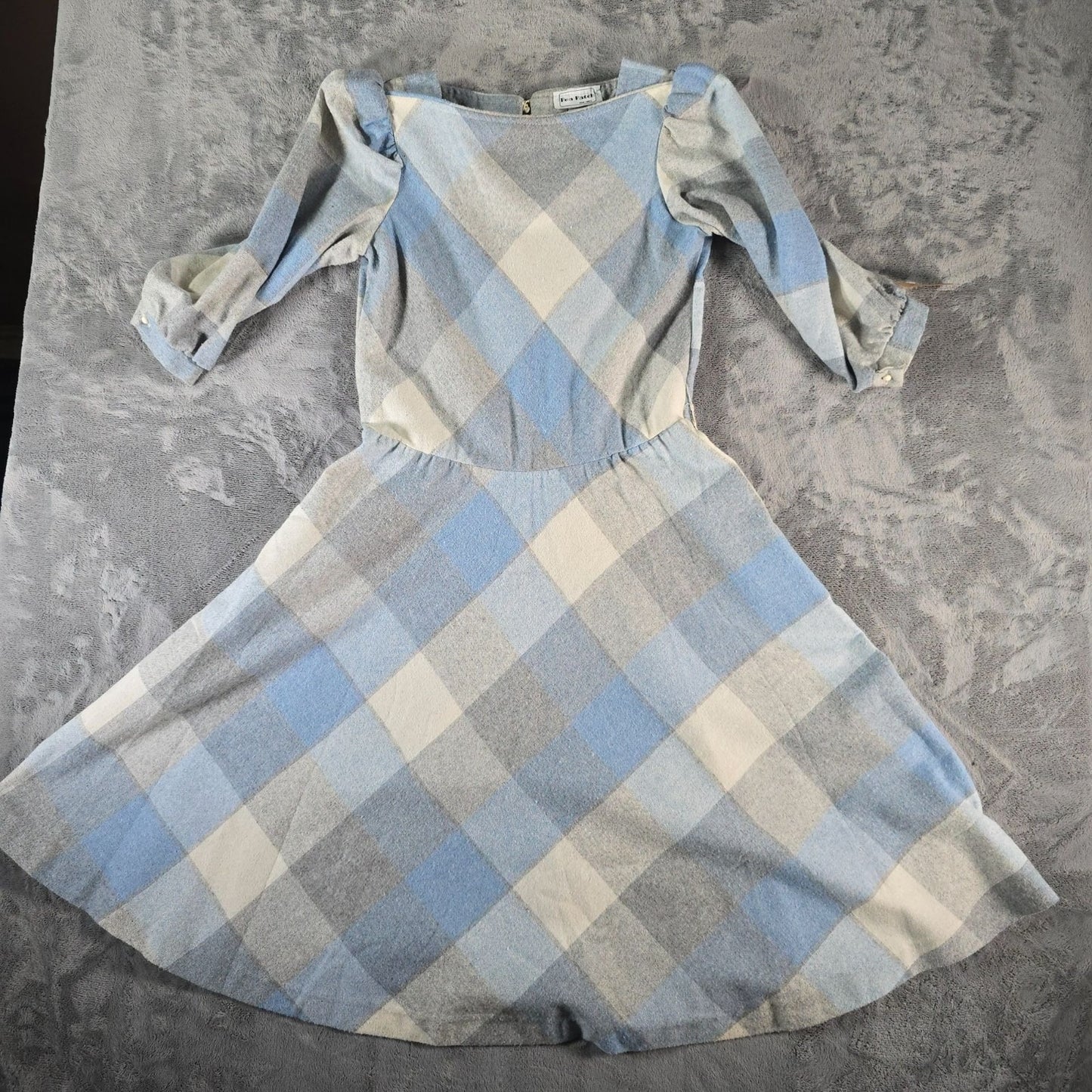 Vintage 1980s Pea Patch New York Plaid Puff Sleeve Midi Prairie Dress (S)