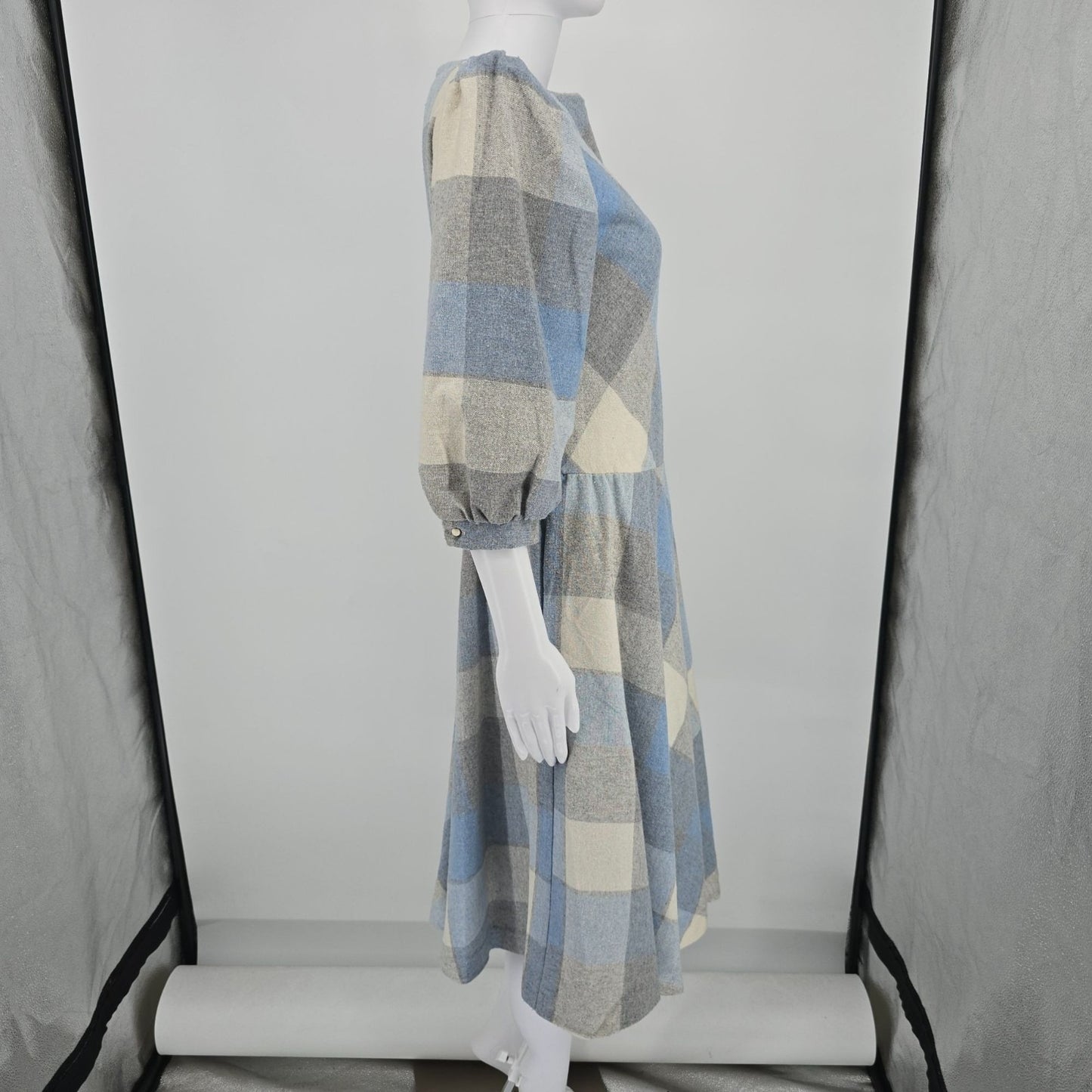 Vintage 1980s Pea Patch New York Plaid Puff Sleeve Midi Prairie Dress (S)