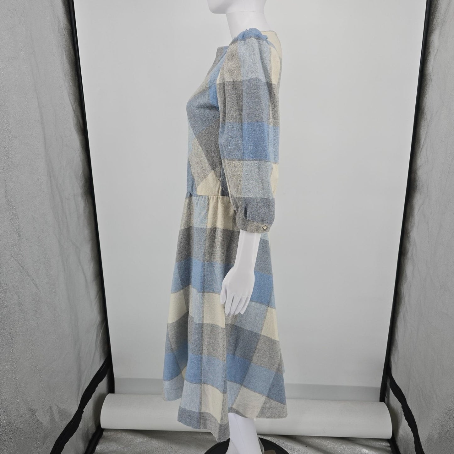 Vintage 1980s Pea Patch New York Plaid Puff Sleeve Midi Prairie Dress (S)