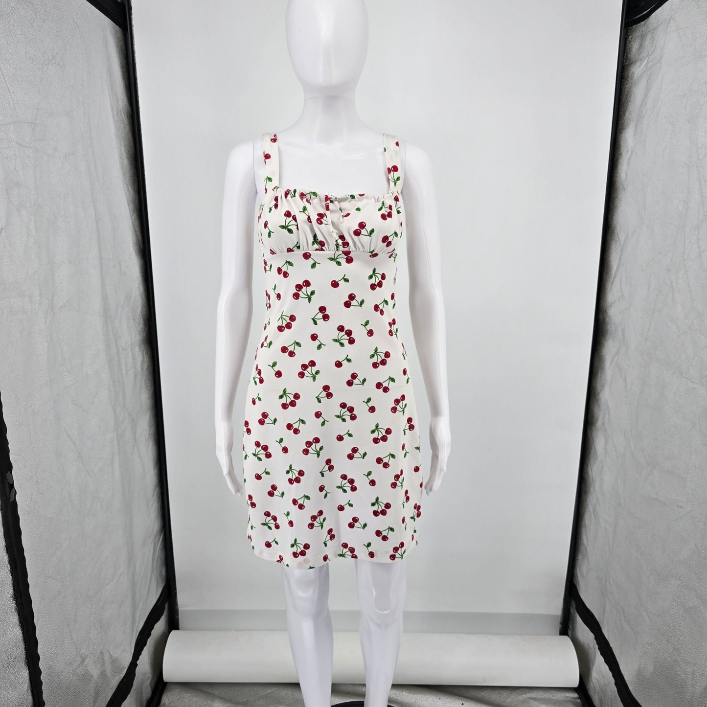 Vintage Y2K Candy Rocket White Cherry Print Sleeveless Mini Dress (Size 4/S)
