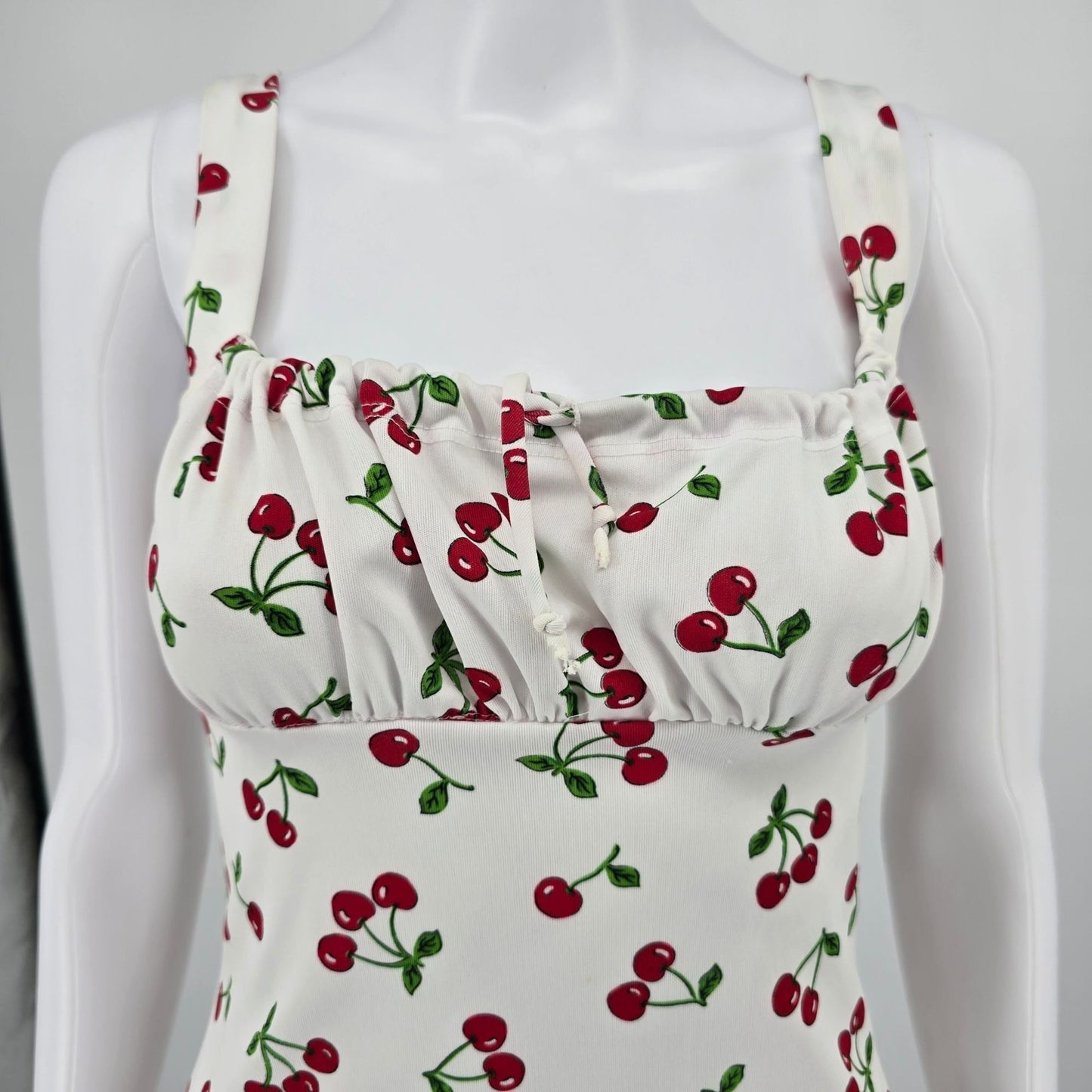 Vintage Y2K Candy Rocket White Cherry Print Sleeveless Mini Dress (Size 4/S)