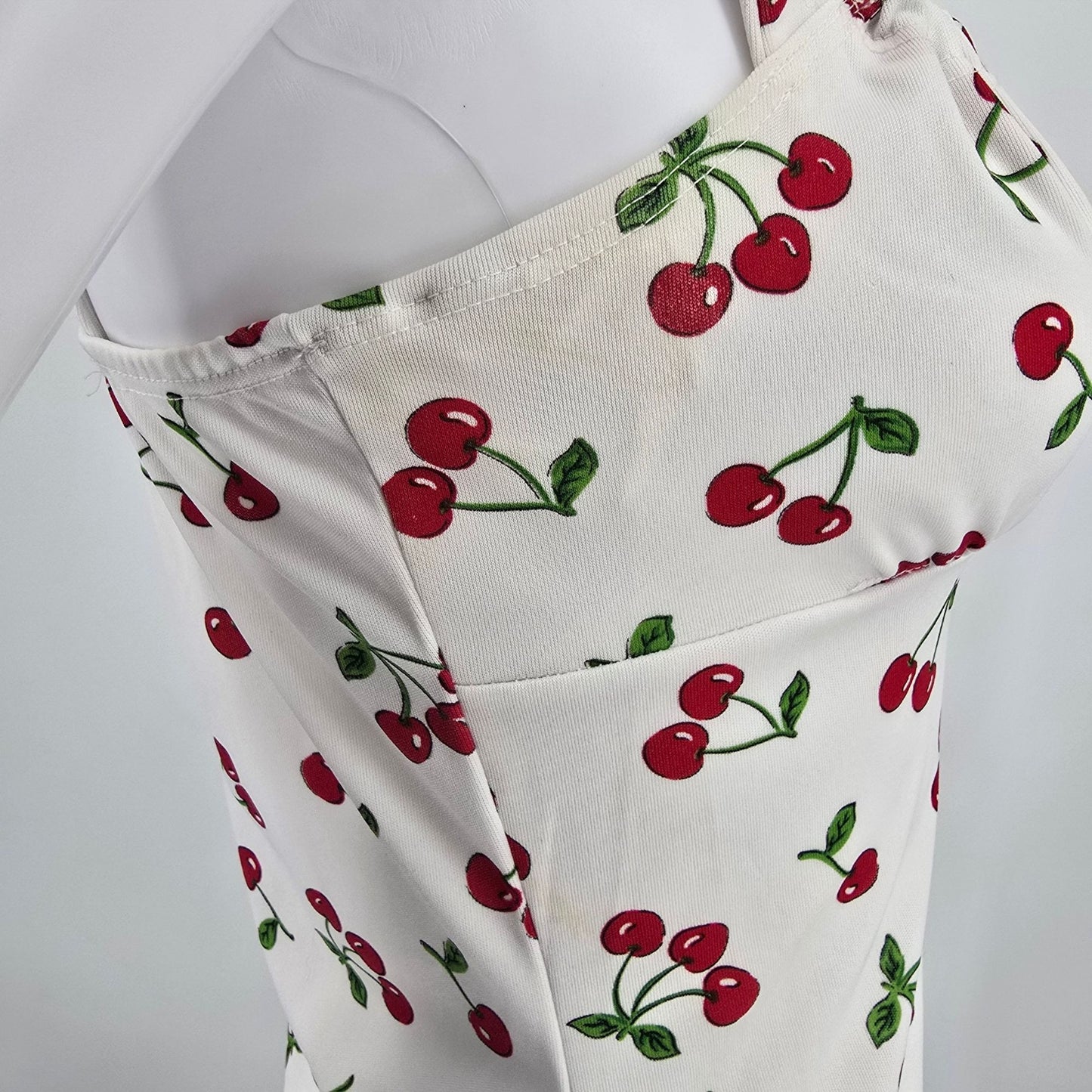 Vintage Y2K Candy Rocket White Cherry Print Sleeveless Mini Dress (Size 4/S)