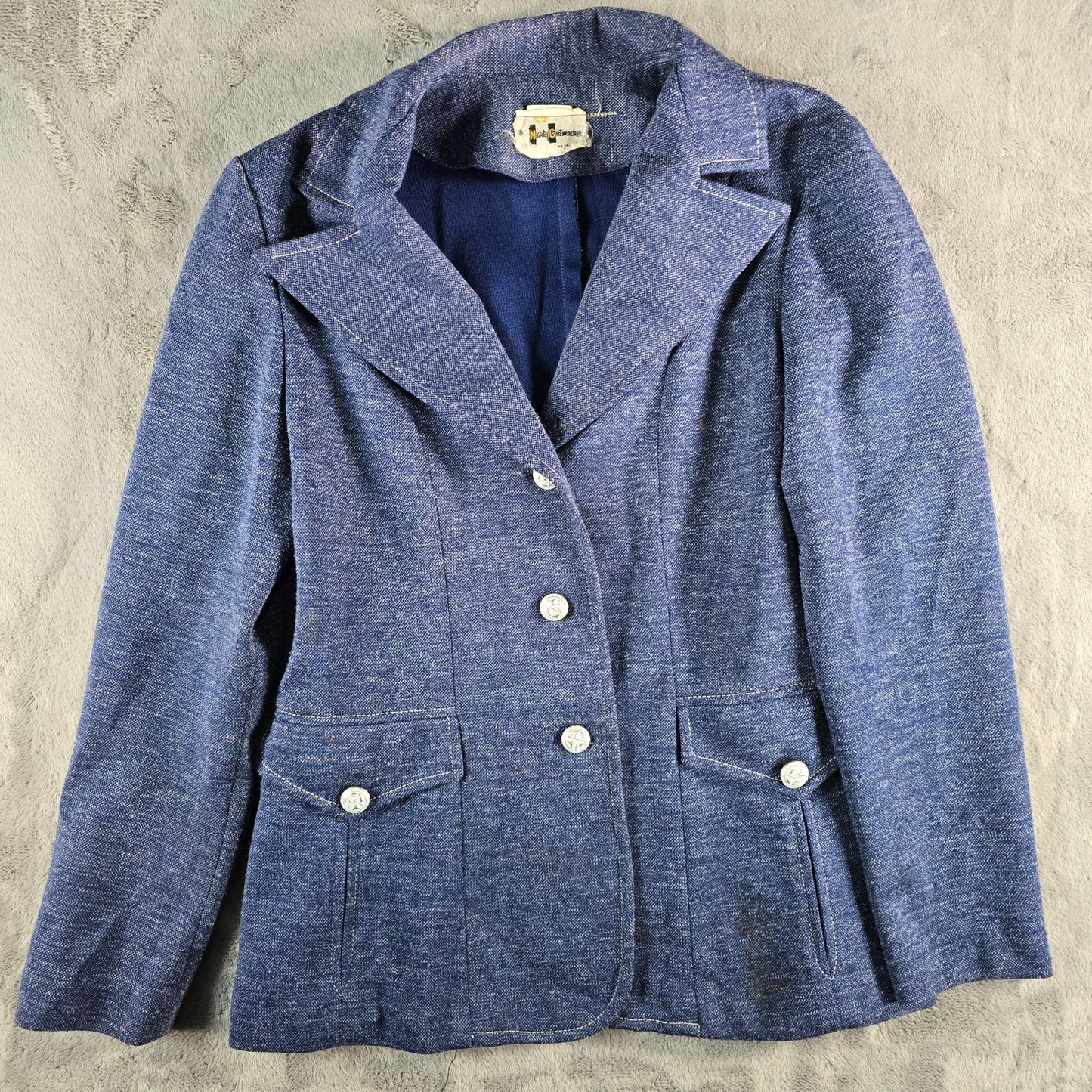 Vintage 1970s Marty Gutmacher Heather Blue Three-Button Blazer Jacket (S)