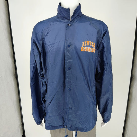 Denver Broncos NFL Gameday Logo 7 Snap Button Navy Windbreaker Jacket (Large)