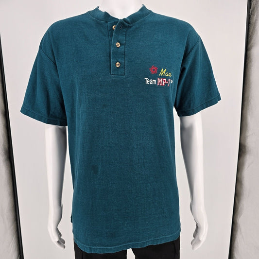 Vintage 1990s Oneita Heavyweight Max Team MP-7 Embroidered Henley T-Shirt (L/XL)