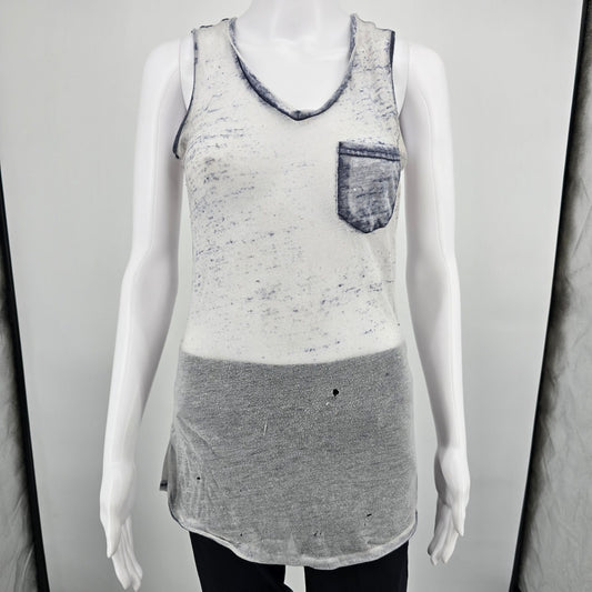 Distressed 2010s Women's Sheer Devoré Burnout Longline Pocket Tank Top (M)