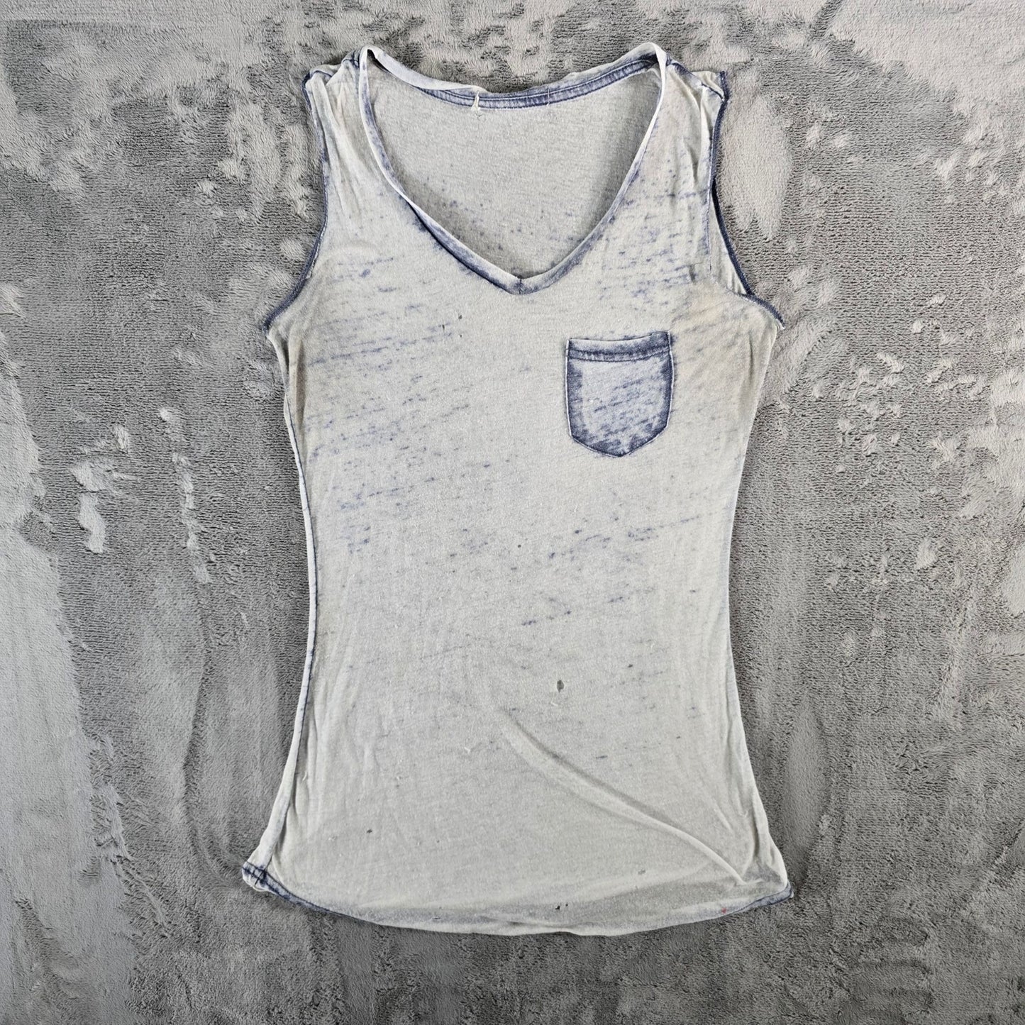 Distressed 2010s Women's Sheer Devoré Burnout Longline Pocket Tank Top (M)