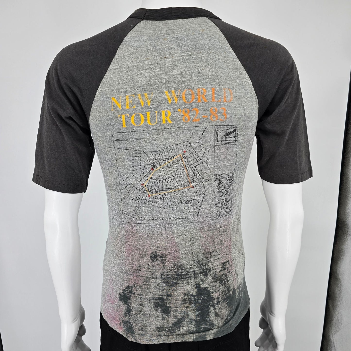 Thrashed Vintage 1980s Rush Signals World Tour '82-83 Raglan Concert T-Shirt (S)