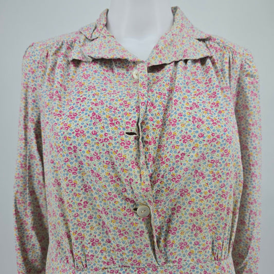 Vintage 1940s Ditsy Floral Pattern Cotton Midi Housedress/Day Dress (12/L)