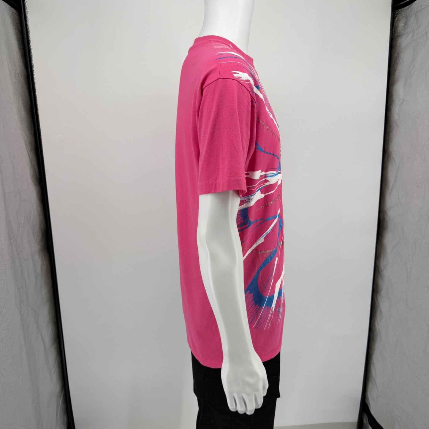 Vintage 1990s Pink Absract Glitter Paint Splatter Wearable Art T-Shirt (M)