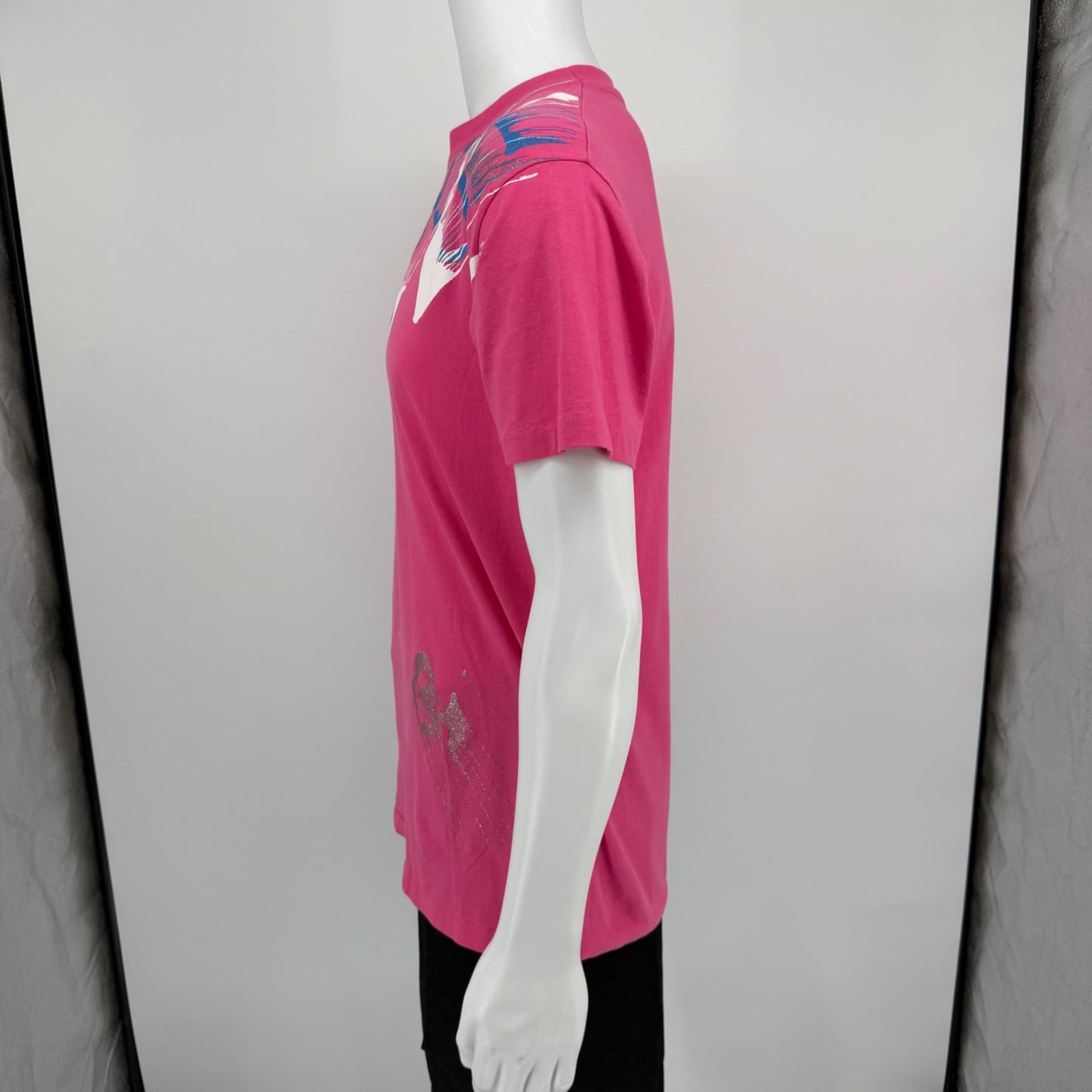 Vintage 1990s Pink Absract Glitter Paint Splatter Wearable Art T-Shirt (M)
