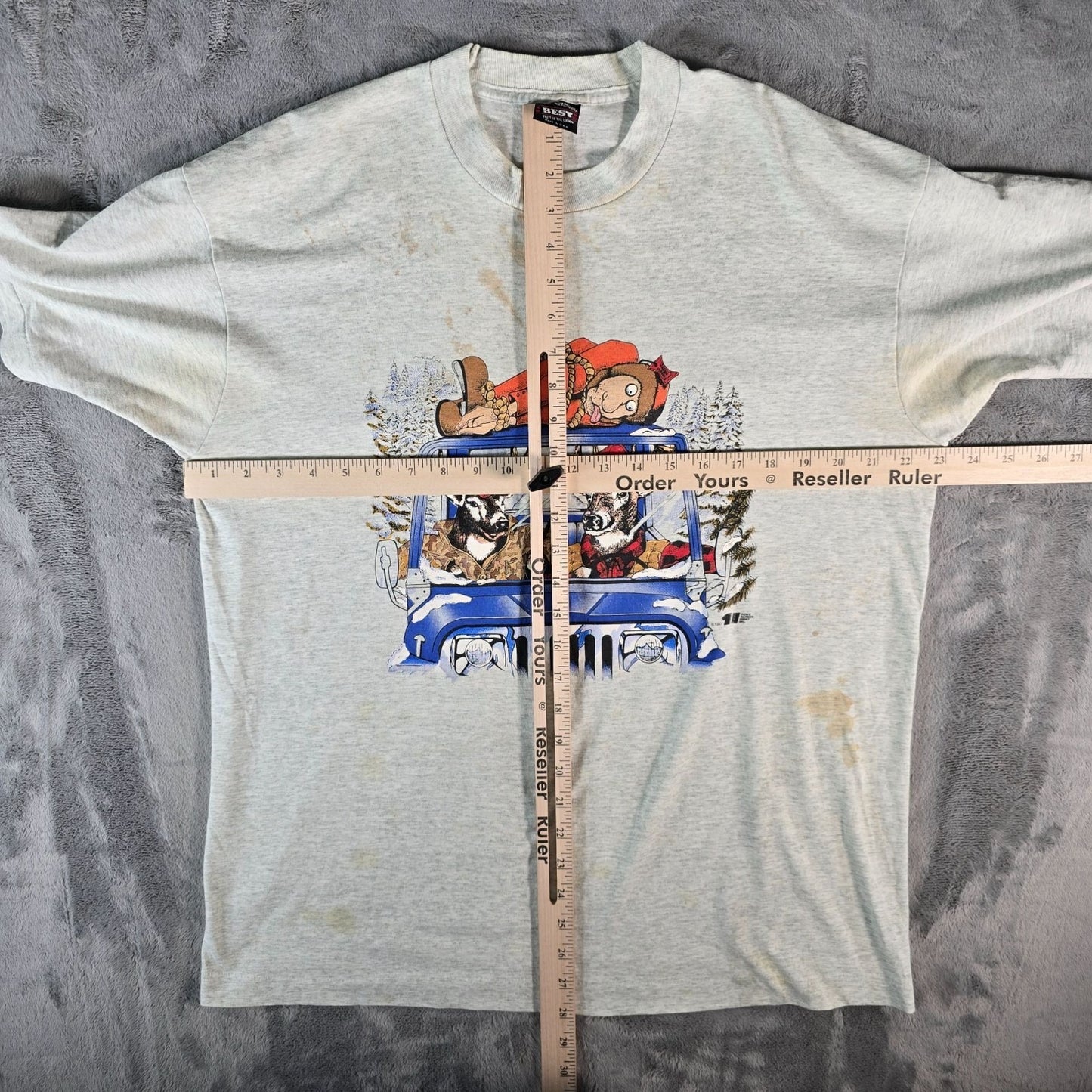 Distressed Vintage 1990s Deer Hunters Jeep Novelty Single Stitch T-Shirt (XL)