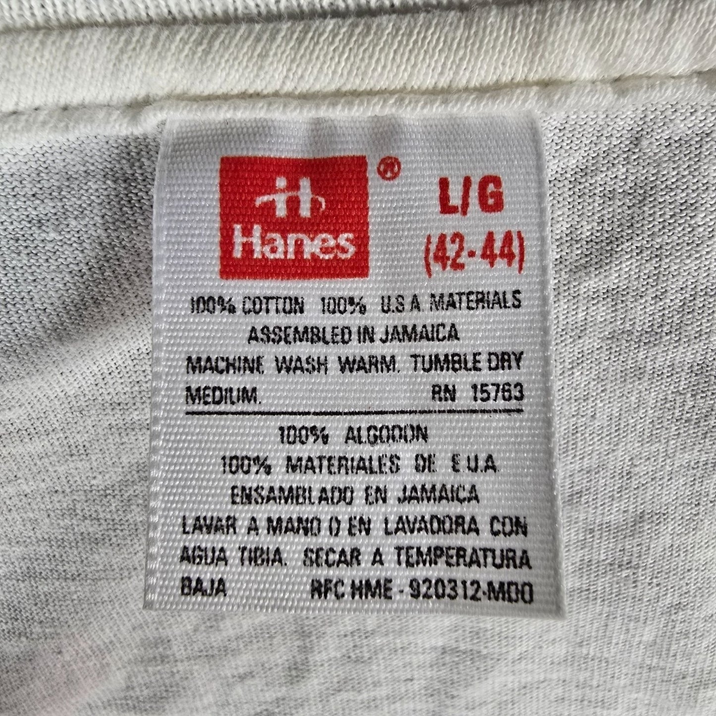 Vintage 1990s Hanes Blank White Single Stitch V-Neck Cotton T-Shirt (M)