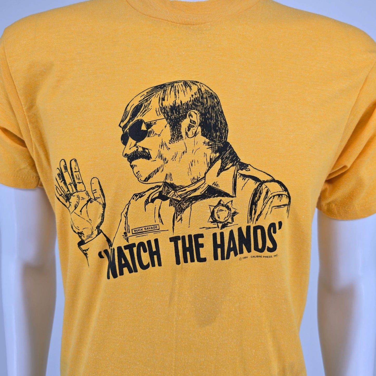 Vintage 1980s JD Buck Savage "Watch The Hands" Police Training Video T-Shirt (M)