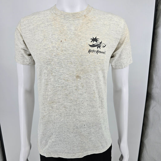 Thrashed Vintage 1990s Hello Hawaii Gray Single Stitch Tourist T-Shirt (M)