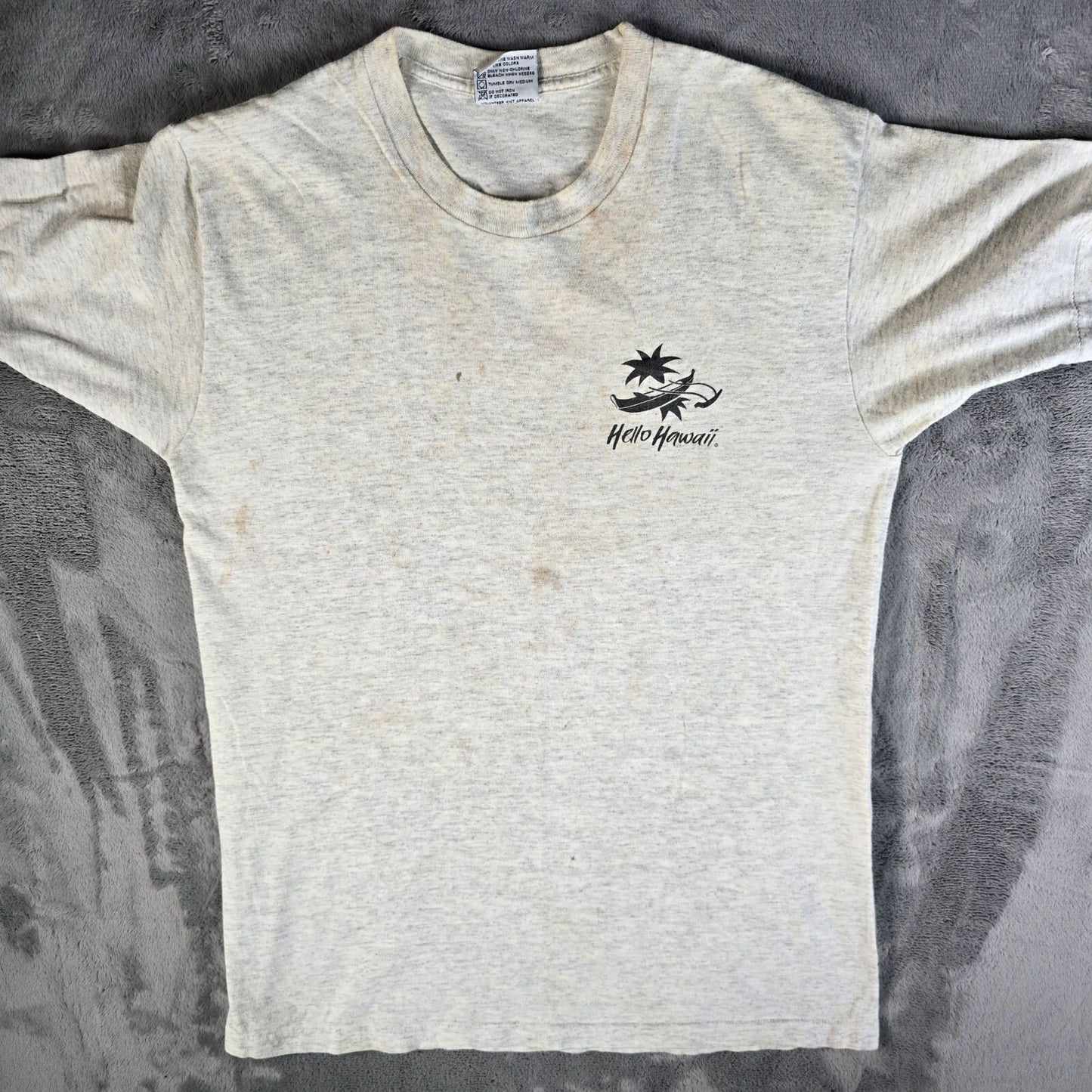 Thrashed Vintage 1990s Hello Hawaii Gray Single Stitch Tourist T-Shirt (M)