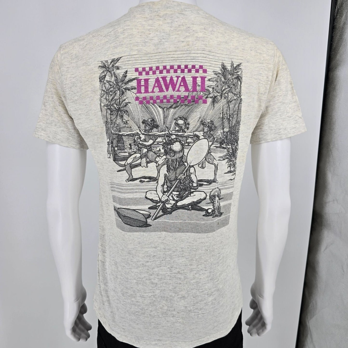 Thrashed Vintage 1990s Hello Hawaii Gray Single Stitch Tourist T-Shirt (M)