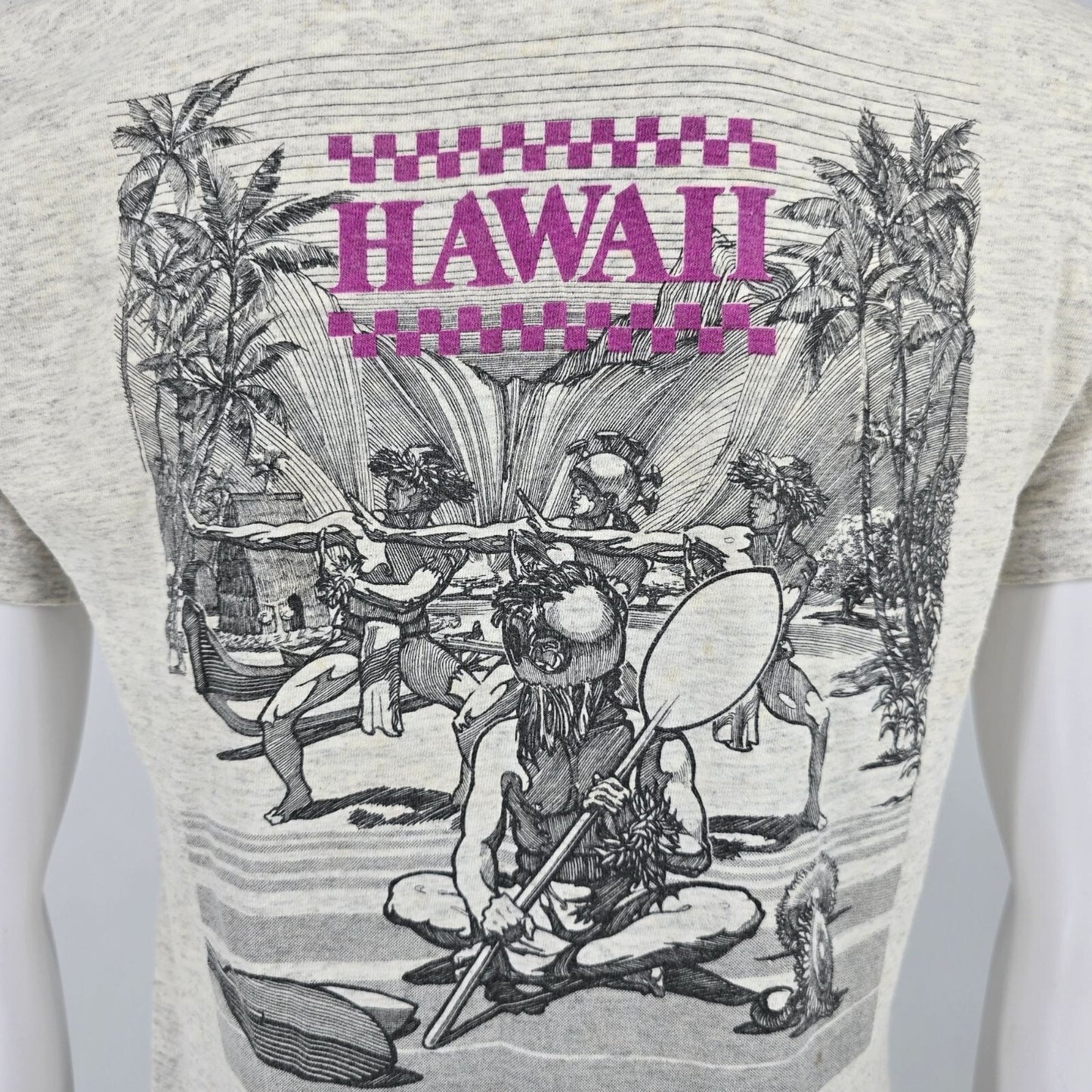 Thrashed Vintage 1990s Hello Hawaii Gray Single Stitch Tourist T-Shirt (M)