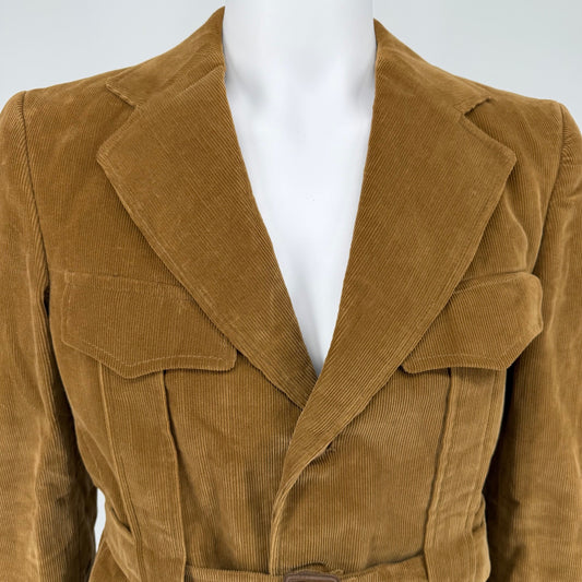 Vintage 1970s Cortefiel Made in Spain Corduroy Belted Safari Blazer Jacket (M)