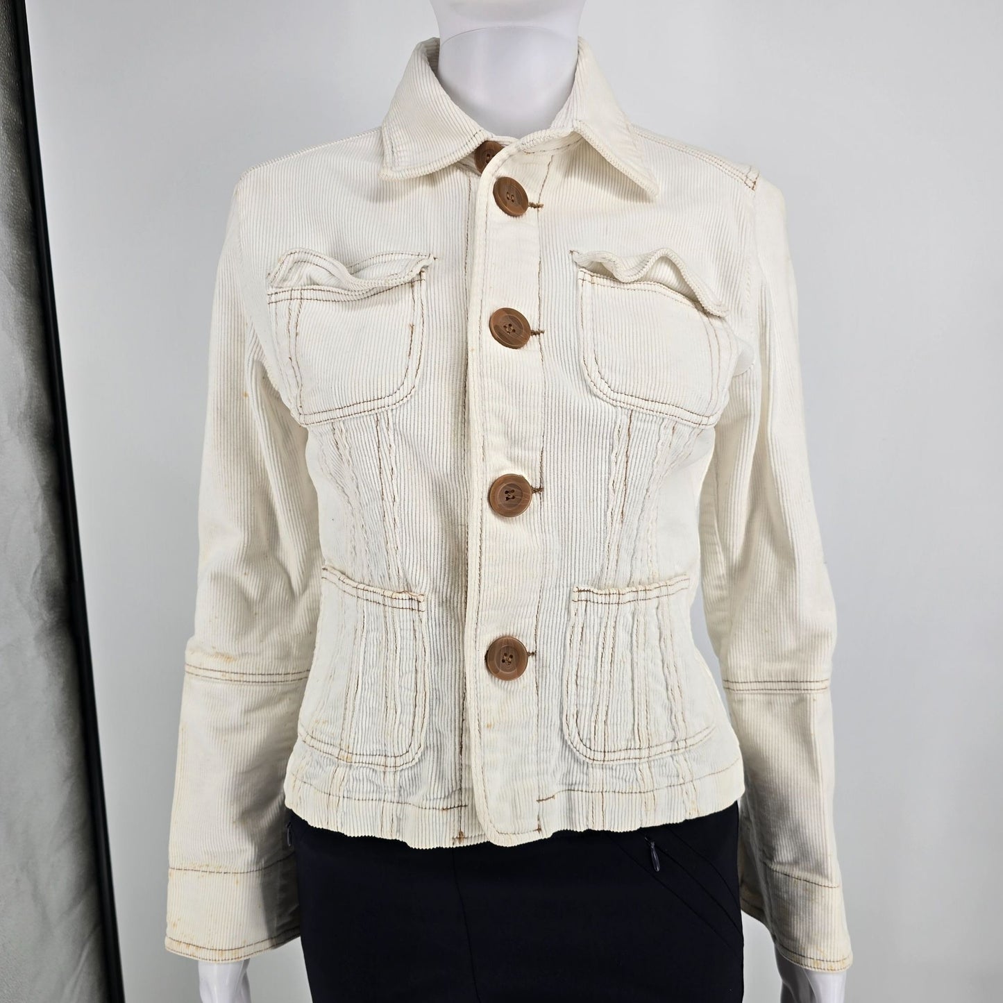 2000s Tulle Anthropologie Women's Fitted Ivory Corduroy Jacket (S) *Fair