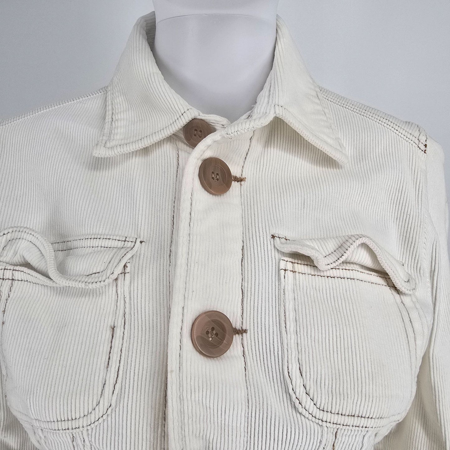 2000s Tulle Anthropologie Women's Fitted Ivory Corduroy Jacket (S) *Fair