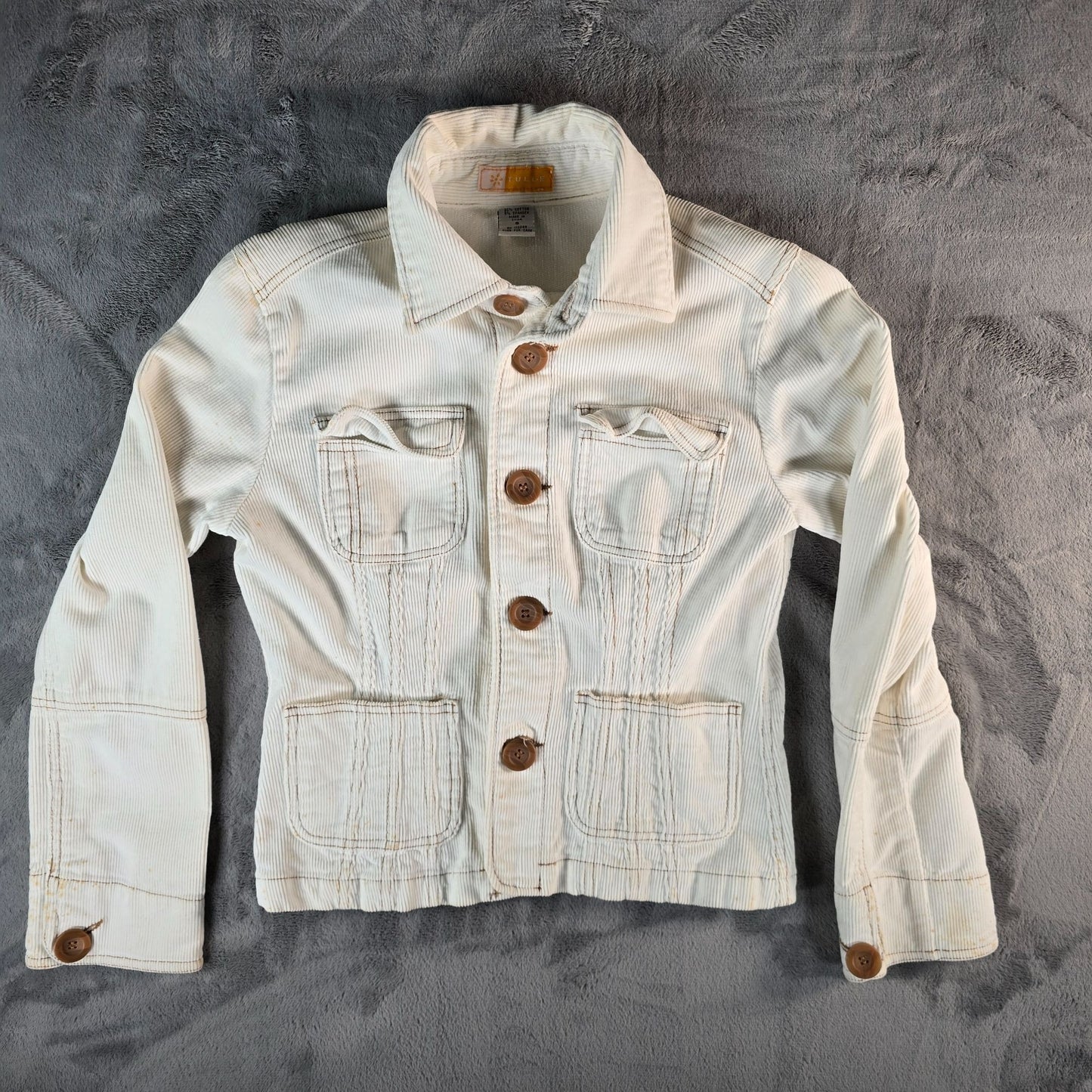 2000s Tulle Anthropologie Women's Fitted Ivory Corduroy Jacket (S) *Fair