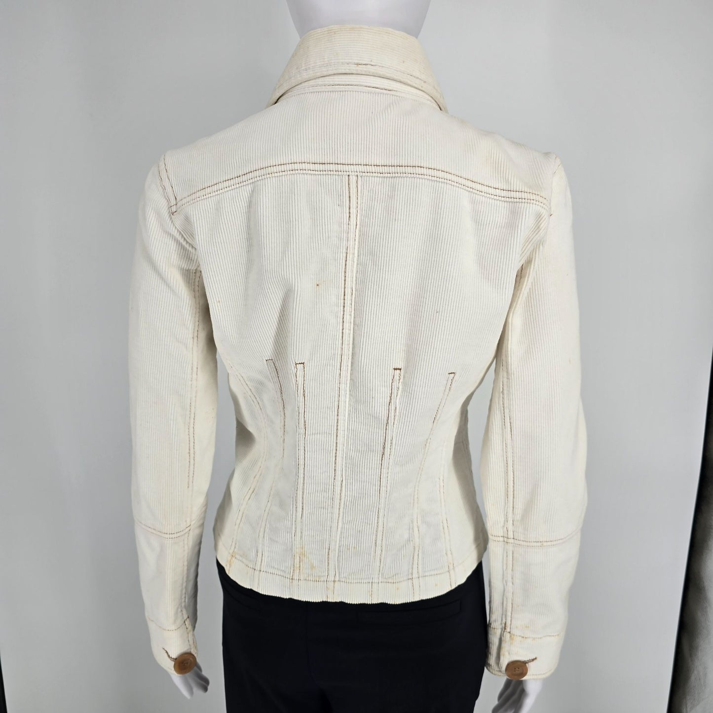 2000s Tulle Anthropologie Women's Fitted Ivory Corduroy Jacket (S) *Fair