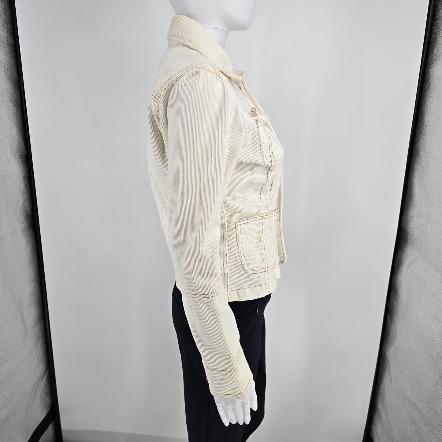 2000s Tulle Anthropologie Women's Fitted Ivory Corduroy Jacket (S) *Fair