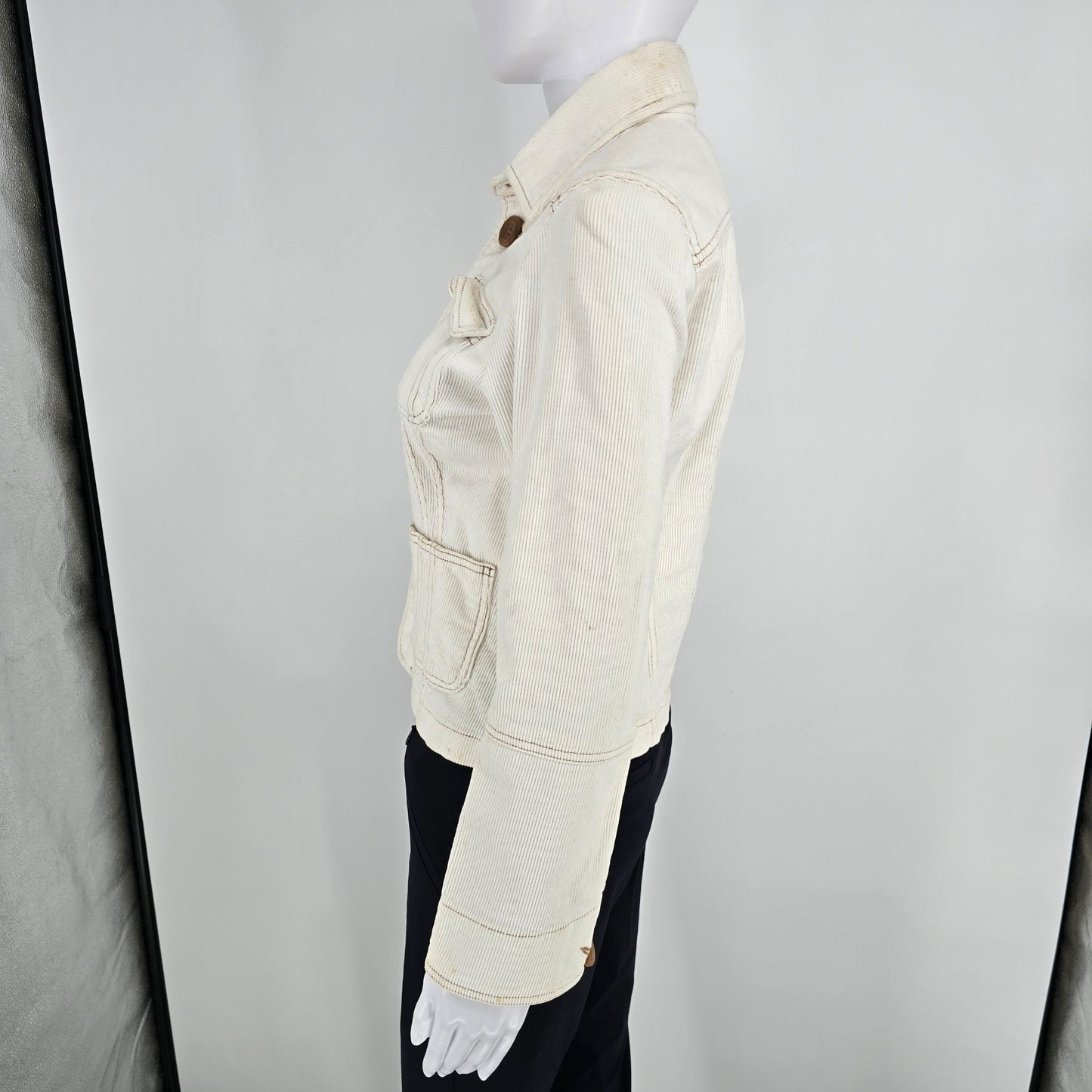 2000s Tulle Anthropologie Women's Fitted Ivory Corduroy Jacket (S) *Fair