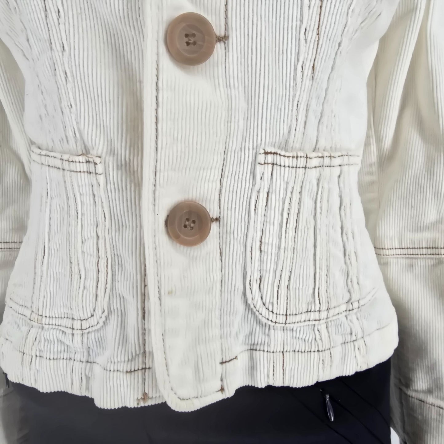 2000s Tulle Anthropologie Women's Fitted Ivory Corduroy Jacket (S) *Fair