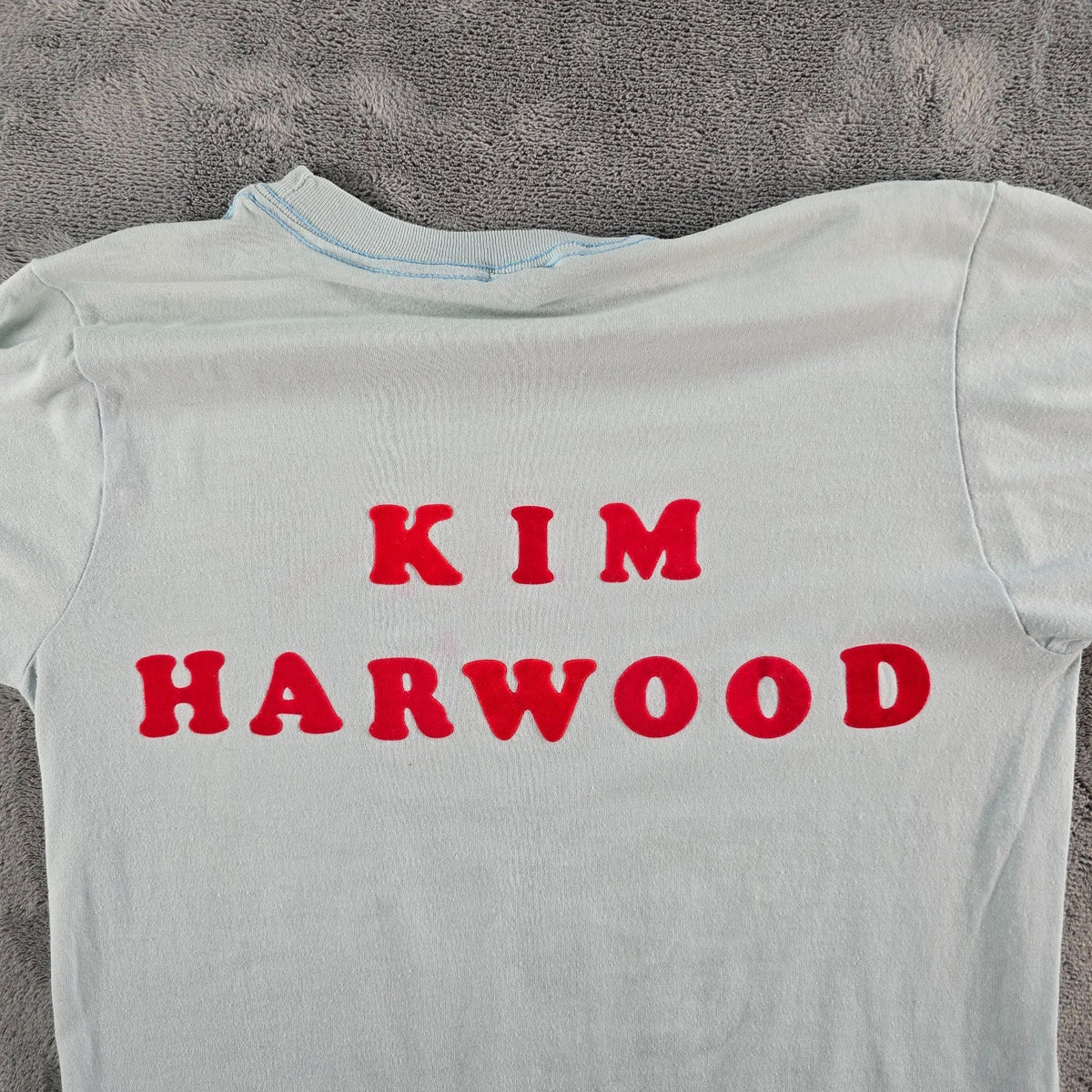 Vintage 1980s Champion Chaminade "Kim Hardwood" Flocked Letter T-Shirt (S/M)