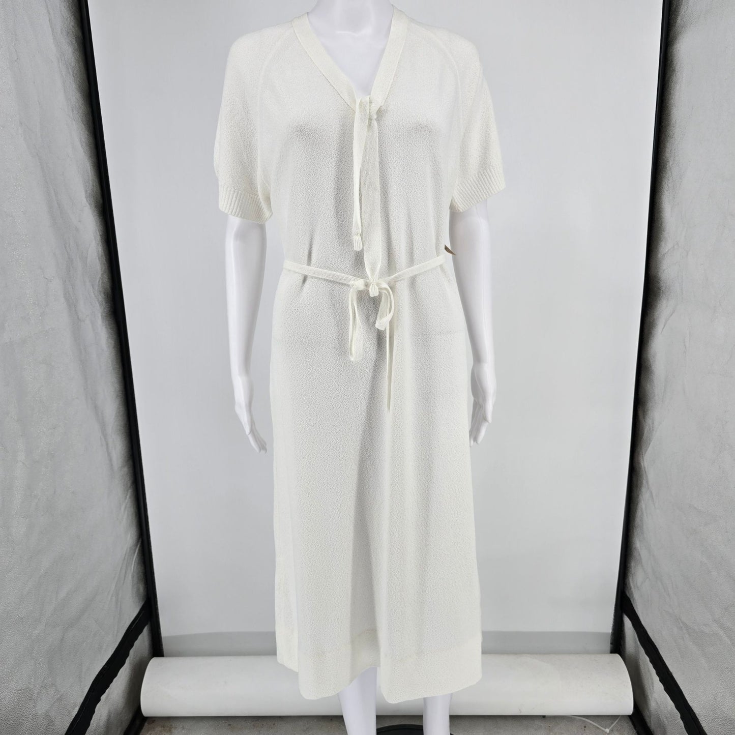 Vintage Early 1980s Talbott White Raglan Sleeve Midi Sweater Dress (Size 14/L)