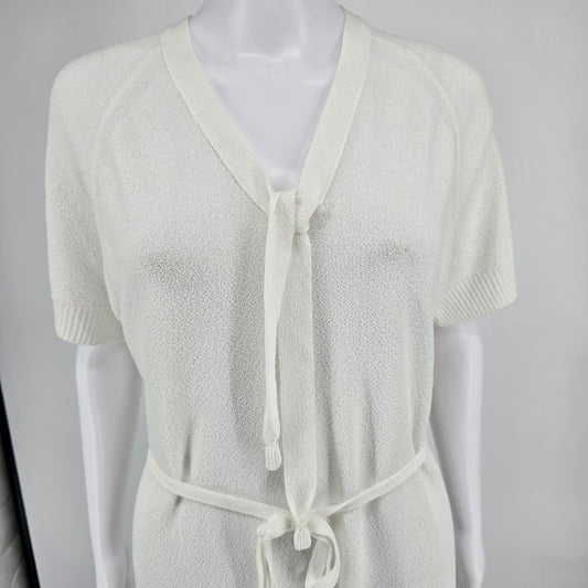 Vintage Early 1980s Talbott White Raglan Sleeve Midi Sweater Dress (Size 14/L)