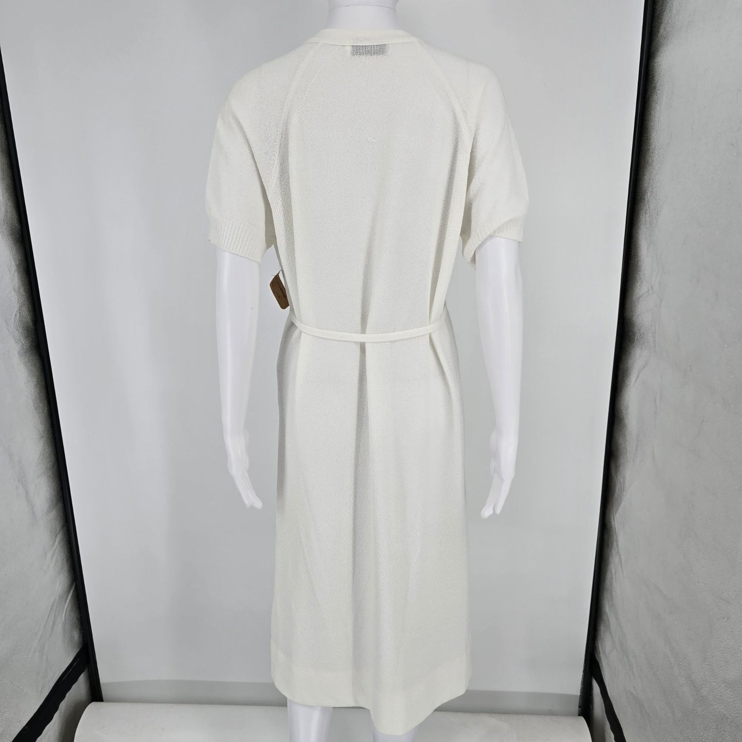 Vintage Early 1980s Talbott White Raglan Sleeve Midi Sweater Dress (Size 14/L)