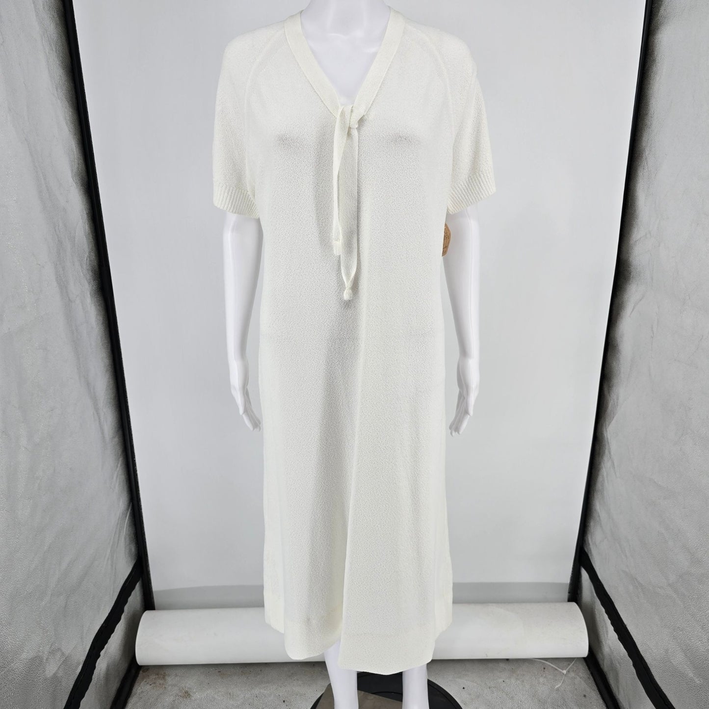 Vintage Early 1980s Talbott White Raglan Sleeve Midi Sweater Dress (Size 14/L)