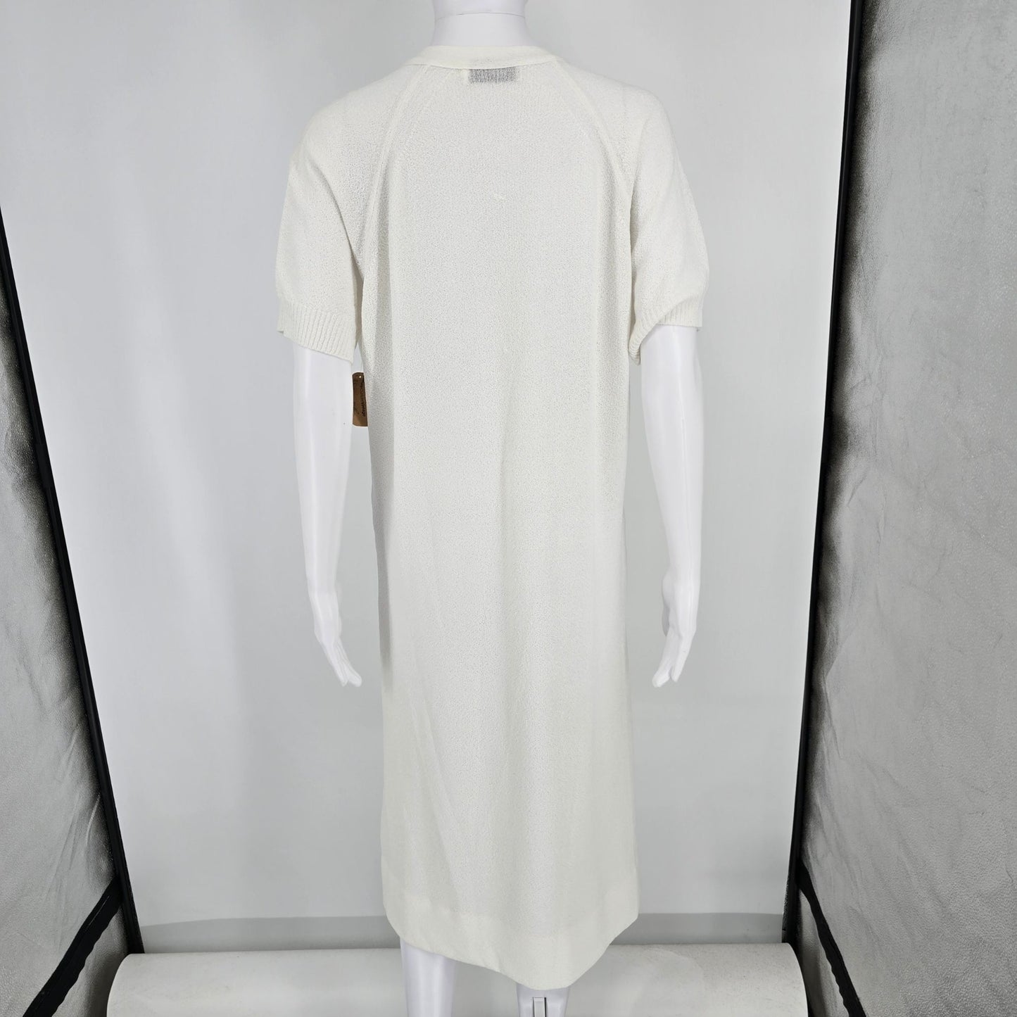 Vintage Early 1980s Talbott White Raglan Sleeve Midi Sweater Dress (Size 14/L)