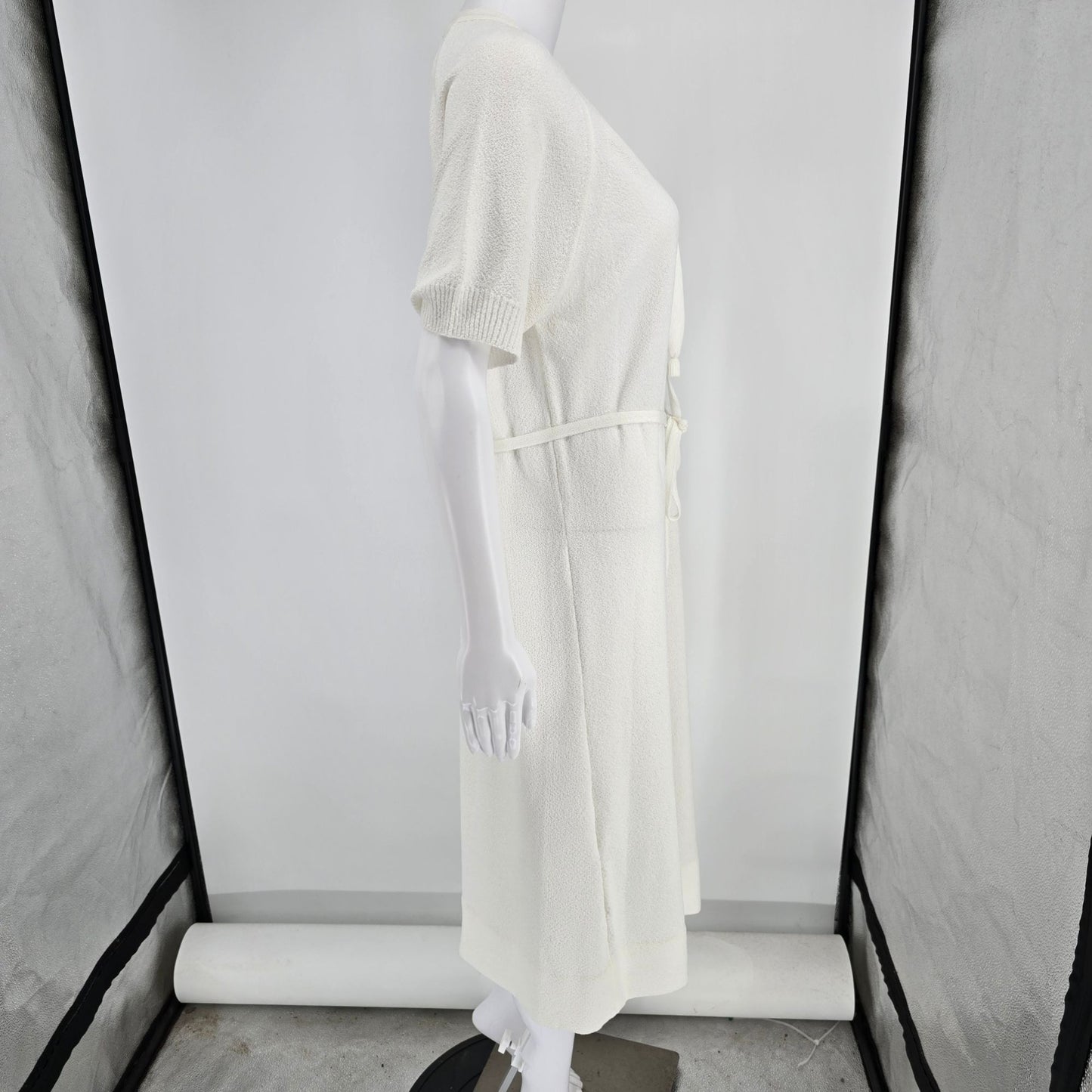 Vintage Early 1980s Talbott White Raglan Sleeve Midi Sweater Dress (Size 14/L)