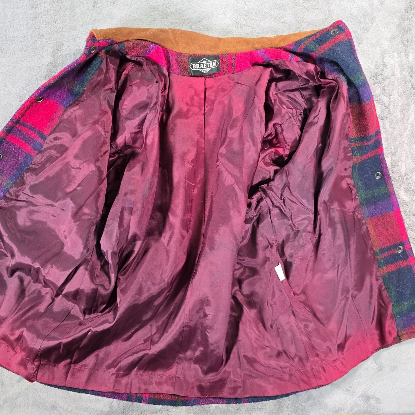 Vintage 1990s Braetan Made in USA Plaid Wool Blend Snap Button Jacket (M)